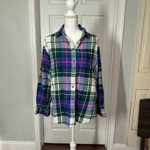 Flannel Shirt Plaid Button Up Long Sleeve Green Blue Pink Casual‎ Medium